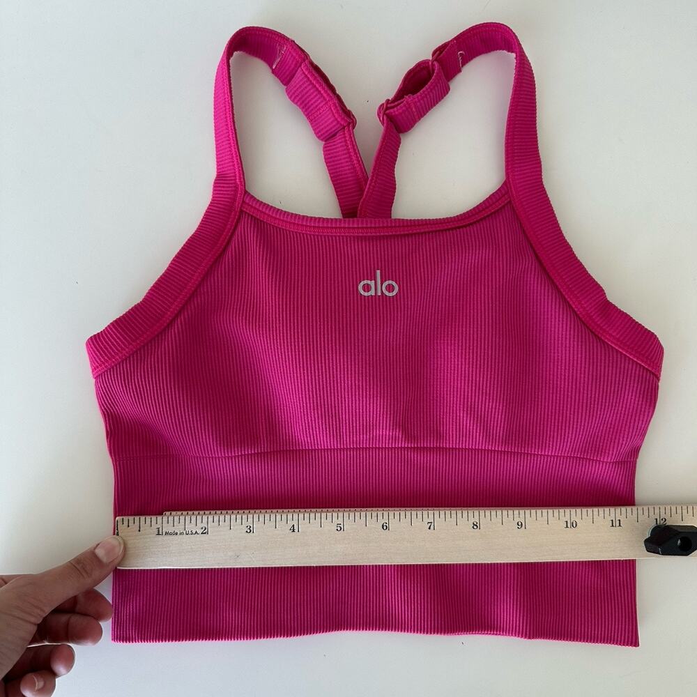 Alo Sports Bra Womens Small Pink Summer Ribbed Favorite Tank Yoga Seamless Gym - Picture 7 of 11